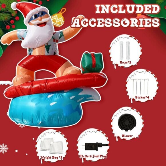 ⚡6FT Santa Inflatable with Lights Tropical Style Hawaiian Christmas Decorations - Picture 6 of 7